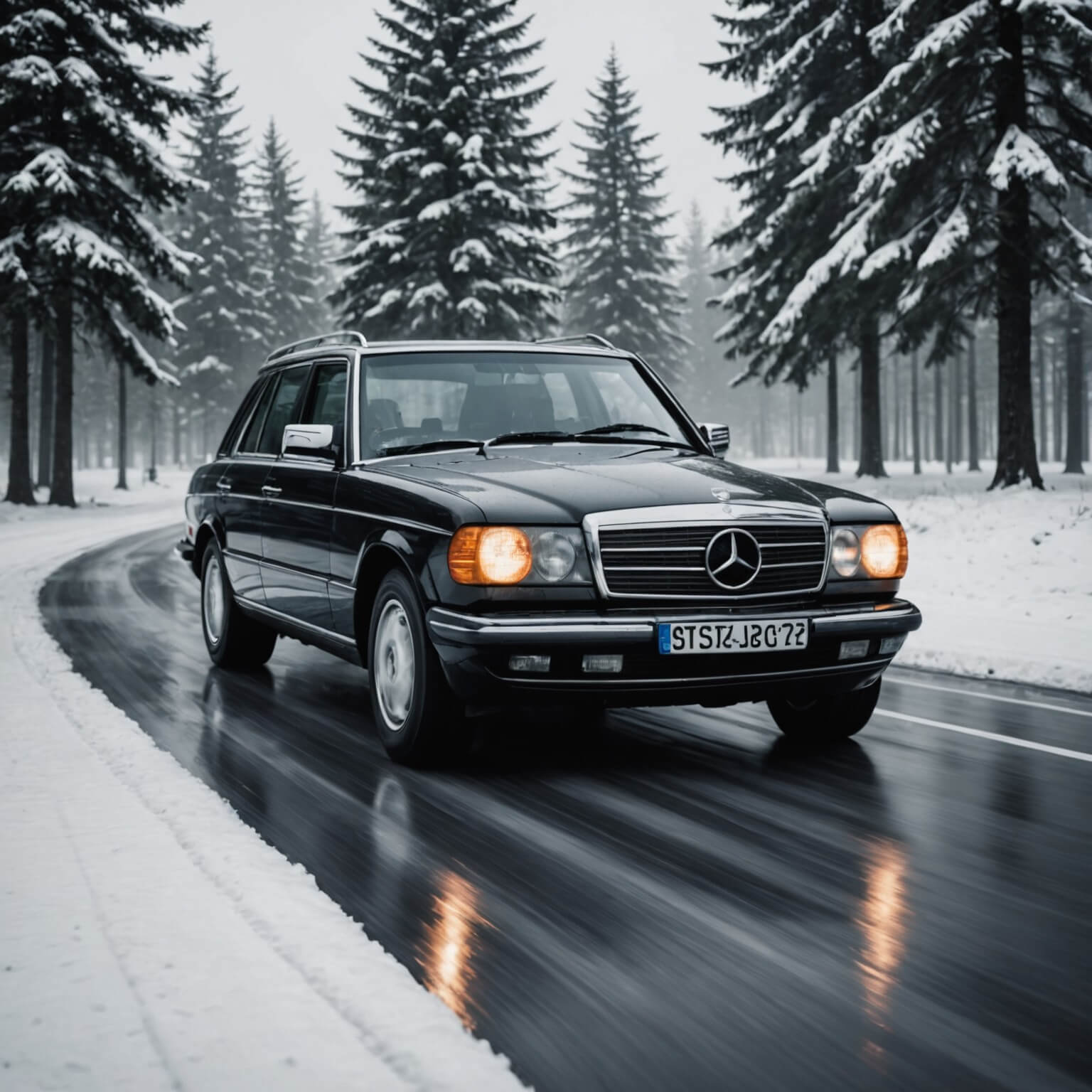 Mercedes_Benz едет по зимней дороге